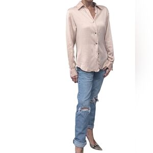 Vintage Lord & Taylor 100% Silk Button Down Blouse Champagne Blush Size 4